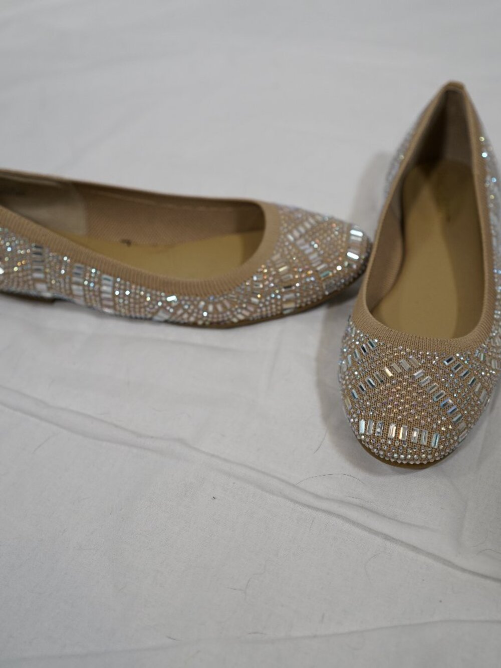 Thalia Sodi Rhinestone Ballet Flats Glam Bridal Sparkle Neutral Party Shoes